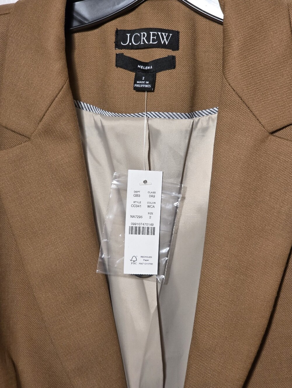 NWT J. Crew Helena blazer in wool-blend flannel, Size 2 - Picture 9 of 9